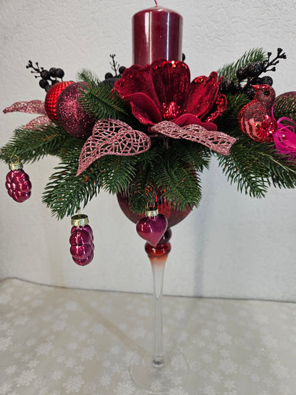 Weihnachtsgesteck, Windlicht Pokal, Weihnachtsdeko, Adventsgesteck, Tischgesteck, Festliche Dekor