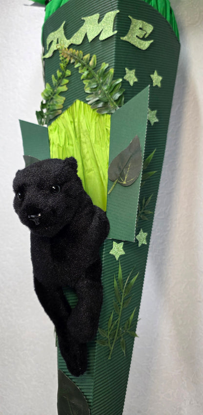 SCHULTÜTE ZUCKERTÜTE Panther Schwarze Katze Jungs dunkelgrün grau hellgrün
