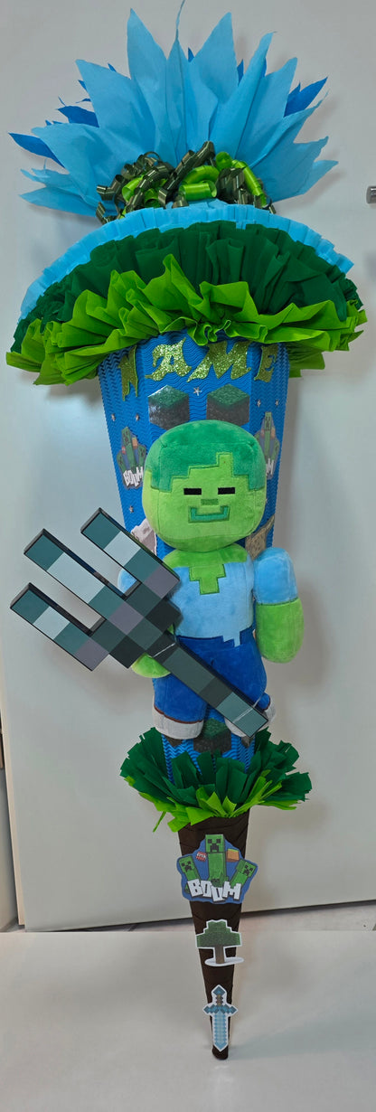 SCHULTÜTE ZUCKERTÜTE MINECRAFT für Jungs blau grün dunkelgrün