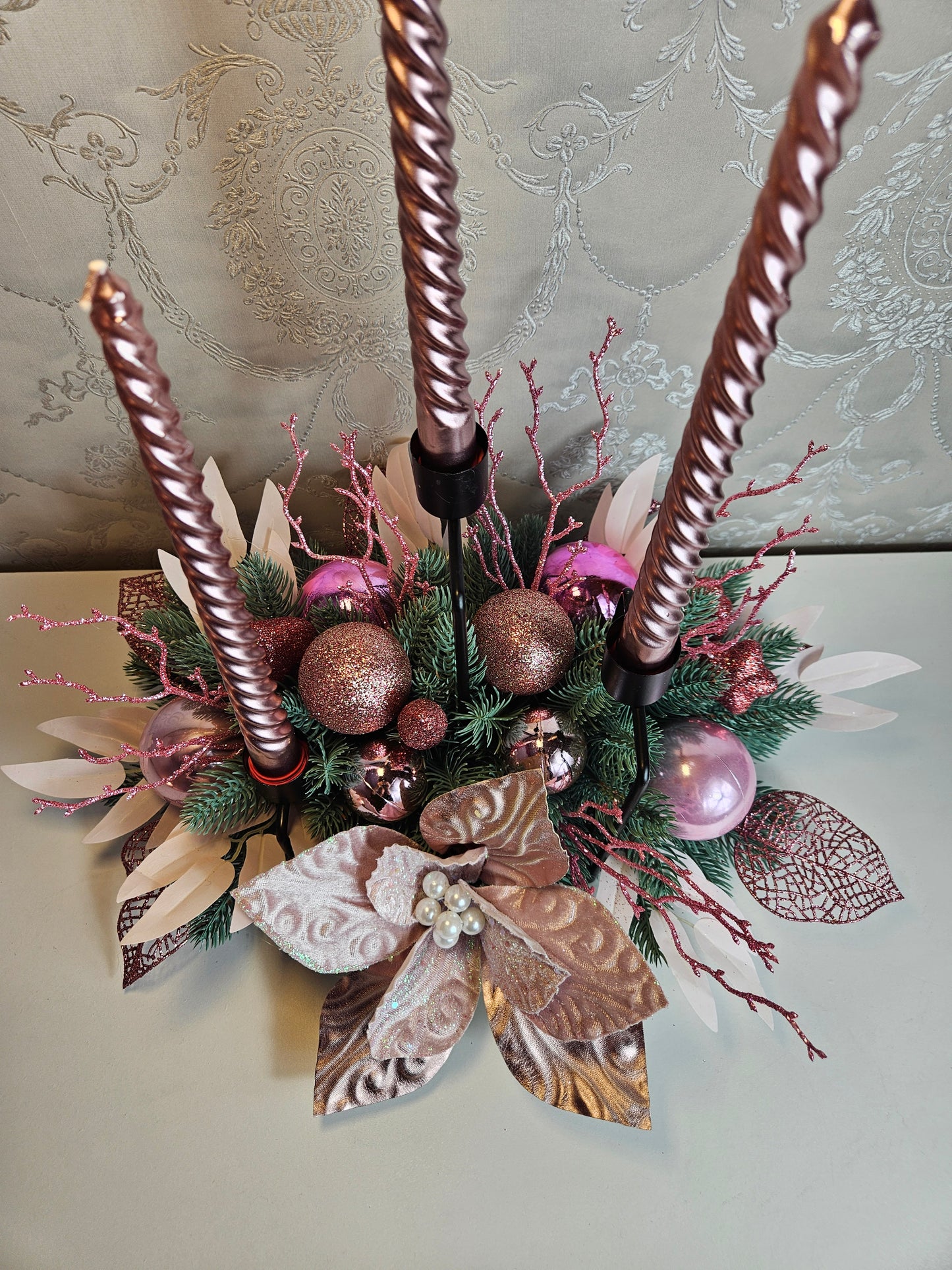 Weihnachtsdekor + Adventsgesteck Kamingesteck, Chrismes, Weihnachtsdeko Weihnachtsblumen Tischdekor, Tischgesteck, Winterdekor,Advent Weihnachtsdekoration Geschenkidee rosa grün