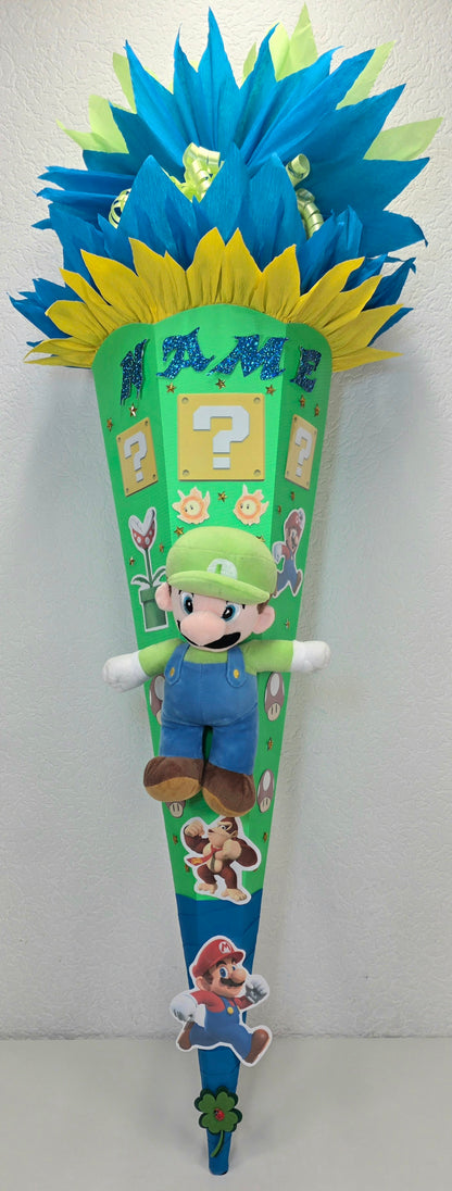 SCHULTÜTE ZUCKERTÜTE SUPER MARIO Jungs neongrün gelb blau
