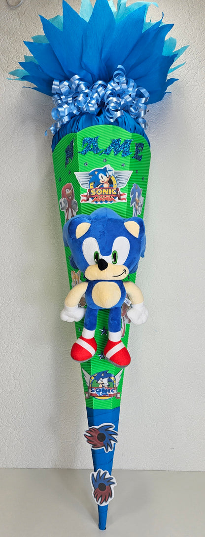 SCHULTÜTE ZUCKERTÜTE "SONIC" Rohling 85cm für Jungs blau hellblau leuchtgrün
