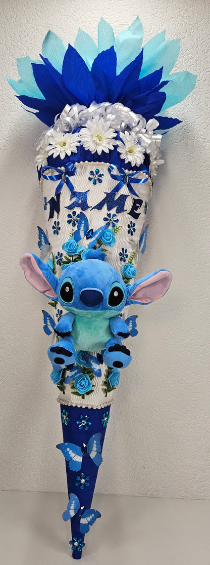 SCHULTÜTE ZUCKERTÜTE Stitch für MÄDCHEN EINSCHULUNG 2025 blau türkis weiß