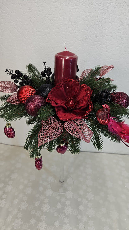 Weihnachtsgesteck, Windlicht Pokal, Weihnachtsdeko, Adventsgesteck, Tischgesteck, Festliche Dekor