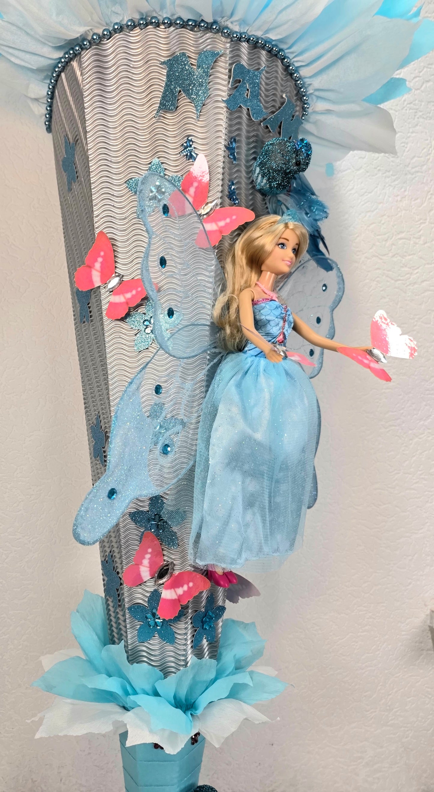 SCHULTÜTE ZUCKERTÜTE SCHMETTERLINGSFEE für MÄDCHEN EINSCHULUNG silber türkis weiß