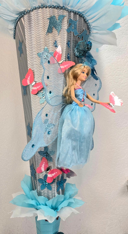 SCHULTÜTE ZUCKERTÜTE SCHMETTERLINGSFEE für MÄDCHEN EINSCHULUNG silber türkis weiß