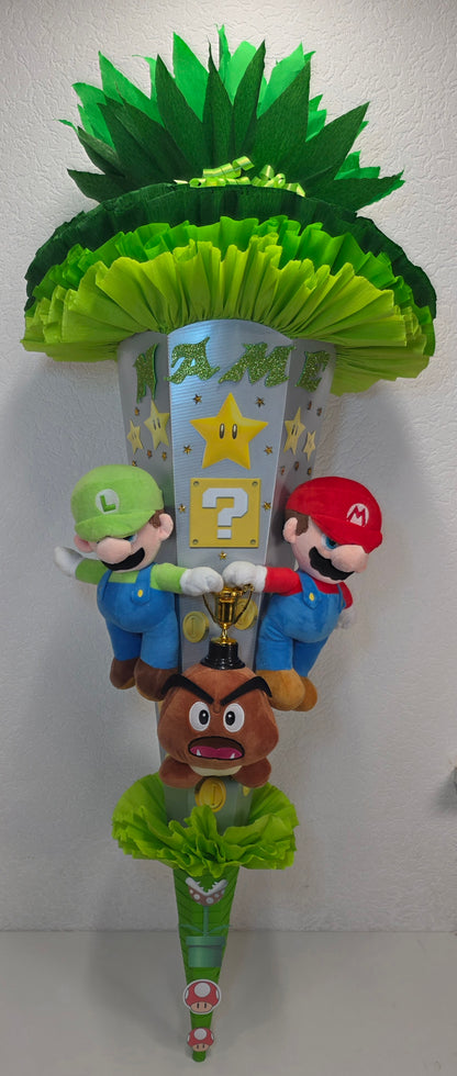 SCHULTÜTE ZUCKERTÜTE SUPER MARIO Jungs silber hellgrün grün