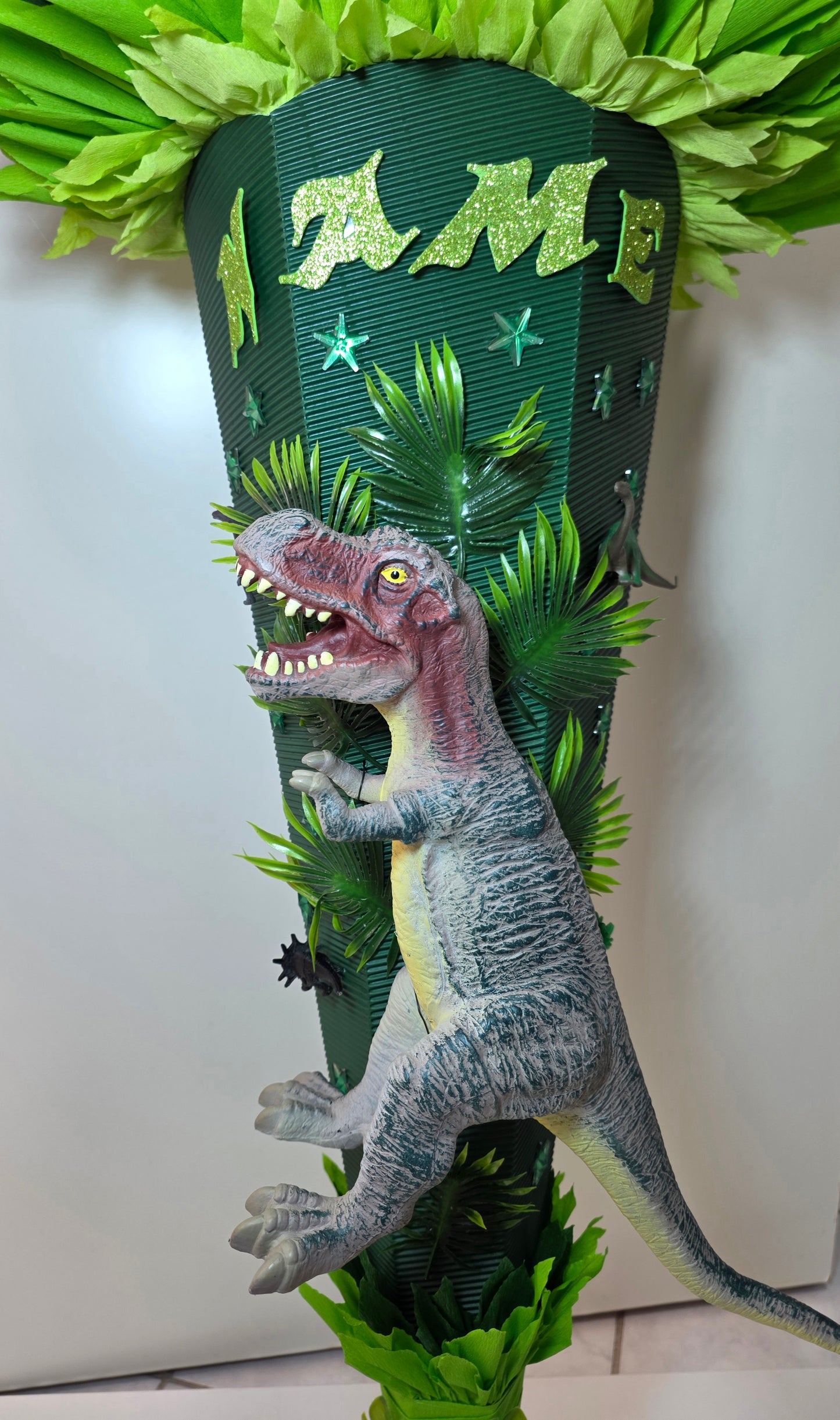 SCHULTÜTE ZUCKERTÜTE DINO Rex Jungs schwarz dunkelgrün hellgrün grün