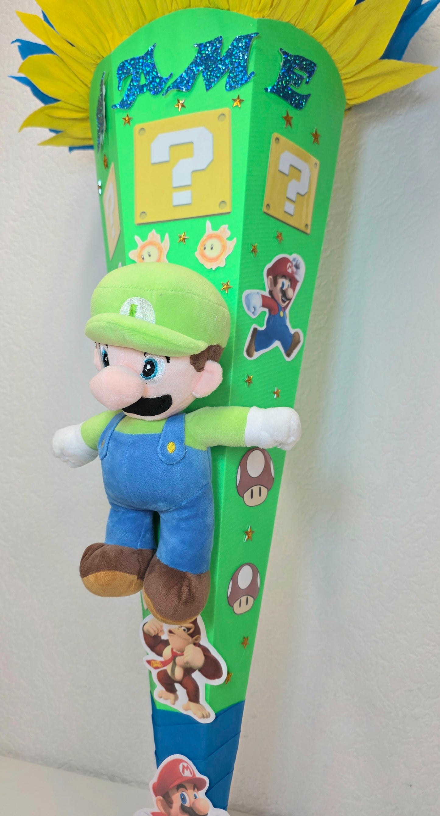 SCHULTÜTE ZUCKERTÜTE SUPER MARIO Jungs neongrün gelb blau