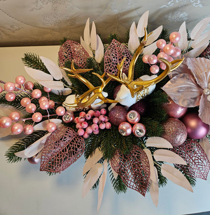 Weihnachtsgesteck + Adventsgesteck, Kamingesteck, Chrismes, Rehe, Weihnachtsdeko Weihnachtsblumen Tischdekor, Tischgesteck, Winterdekor,Advent