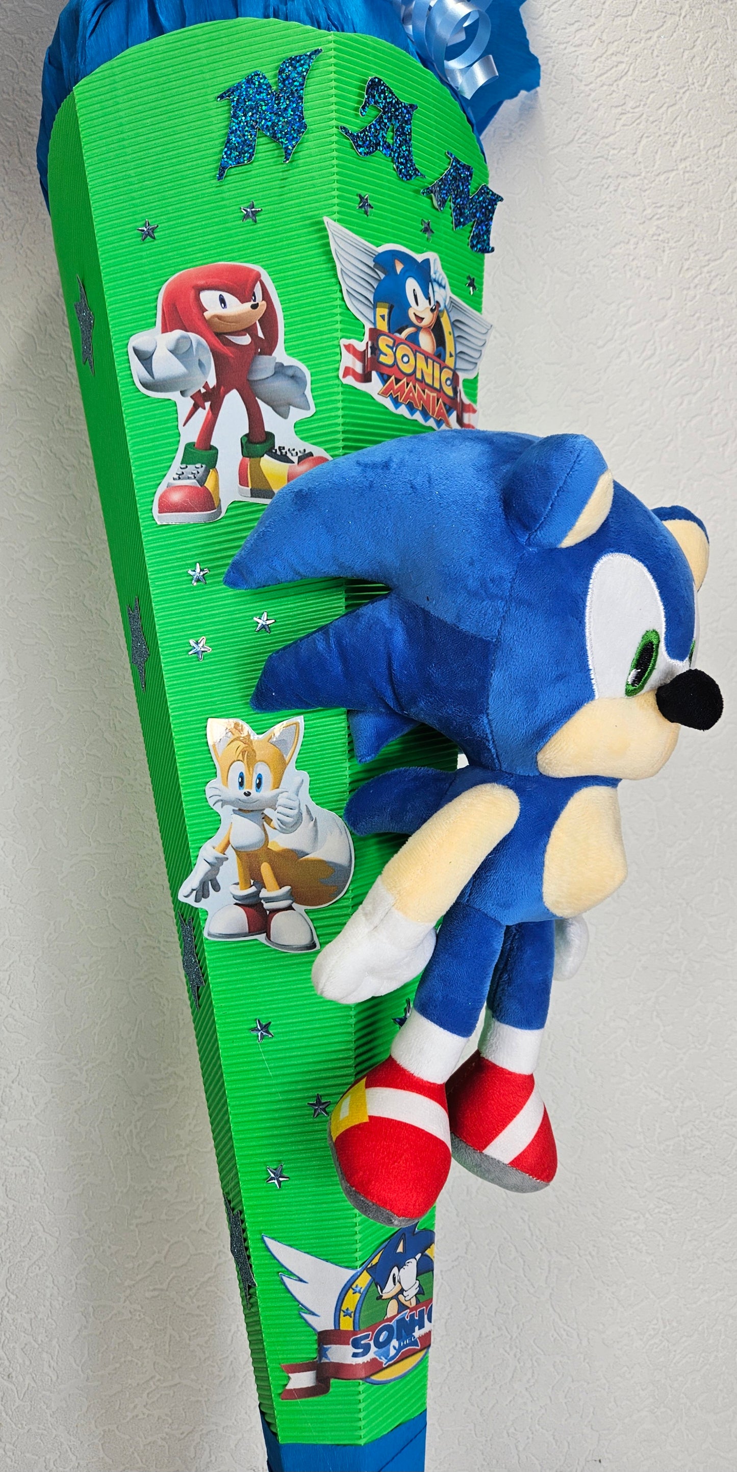 SCHULTÜTE ZUCKERTÜTE "SONIC" Rohling 85cm für Jungs blau hellblau leuchtgrün