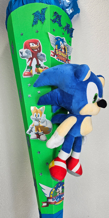 SCHULTÜTE ZUCKERTÜTE "SONIC" Rohling 85cm für Jungs blau hellblau leuchtgrün