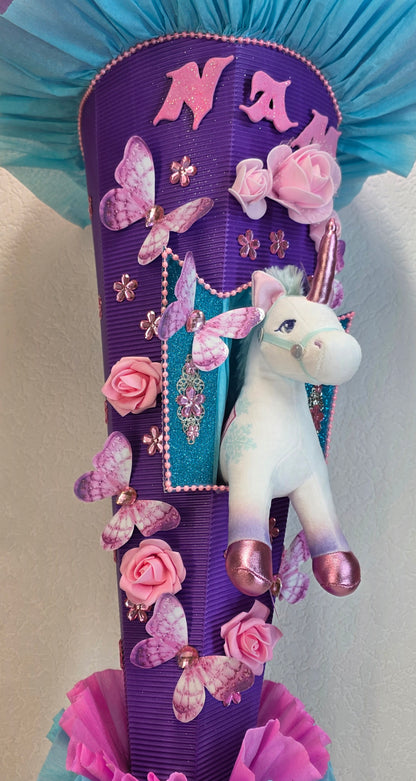 SCHULTÜTE ZUCKERTÜTE EINHORN für MÄDCHEN EINSCHULUNG in lila türkis rosa violett