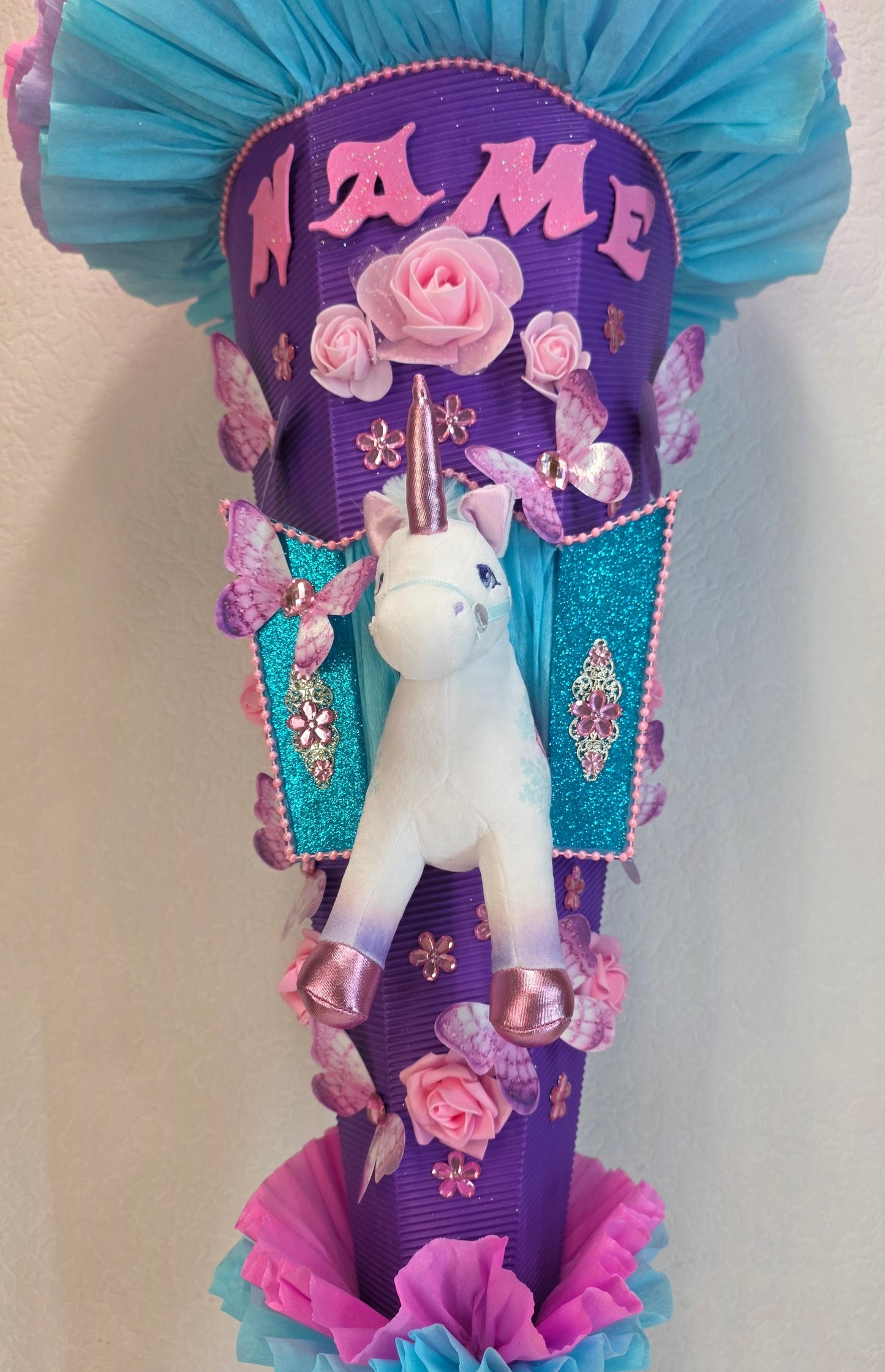 SCHULTÜTE ZUCKERTÜTE EINHORN für MÄDCHEN EINSCHULUNG in lila türkis rosa violett