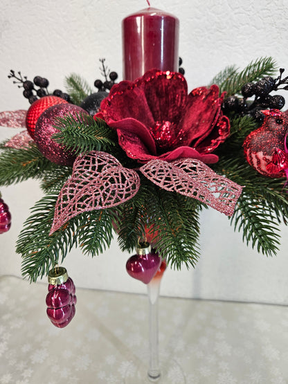 Weihnachtsgesteck, Windlicht Pokal, Weihnachtsdeko, Adventsgesteck, Tischgesteck, Festliche Dekor