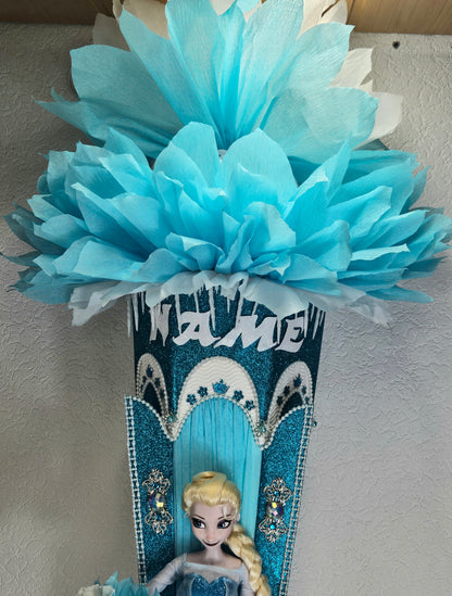 XXL SCHULTÜTE ZUCKERTÜTE "Eiskönigin Elsa" EINSCHULUNG 2025 türkis weiß