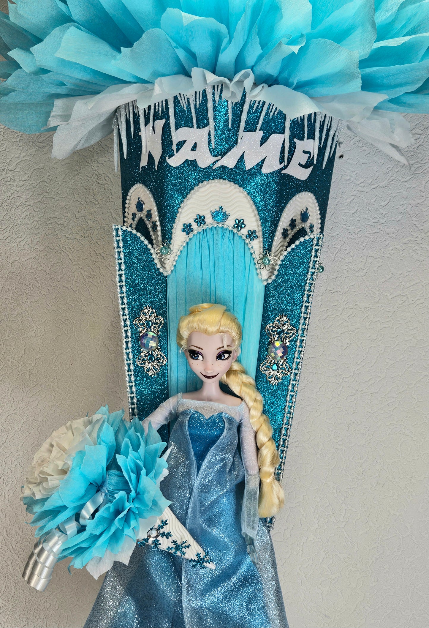 XXL SCHULTÜTE ZUCKERTÜTE "Eiskönigin Elsa" EINSCHULUNG 2025 türkis weiß