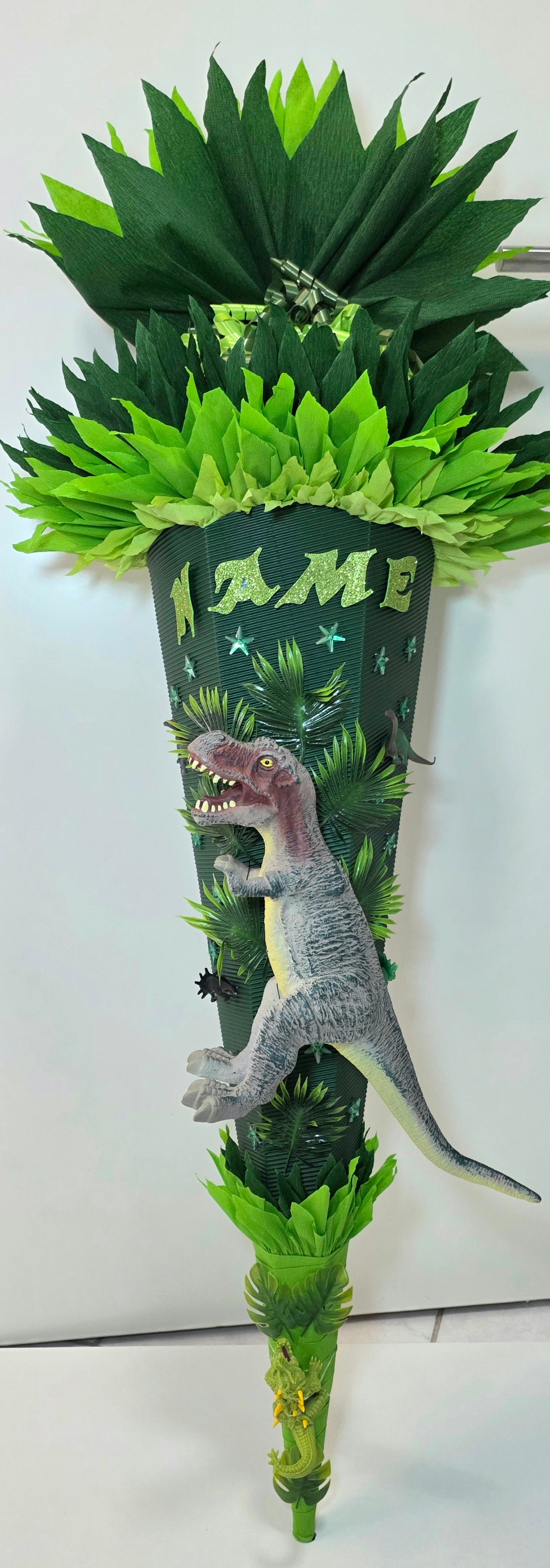 SCHULTÜTE ZUCKERTÜTE DINO Rex Jungs schwarz dunkelgrün hellgrün grün