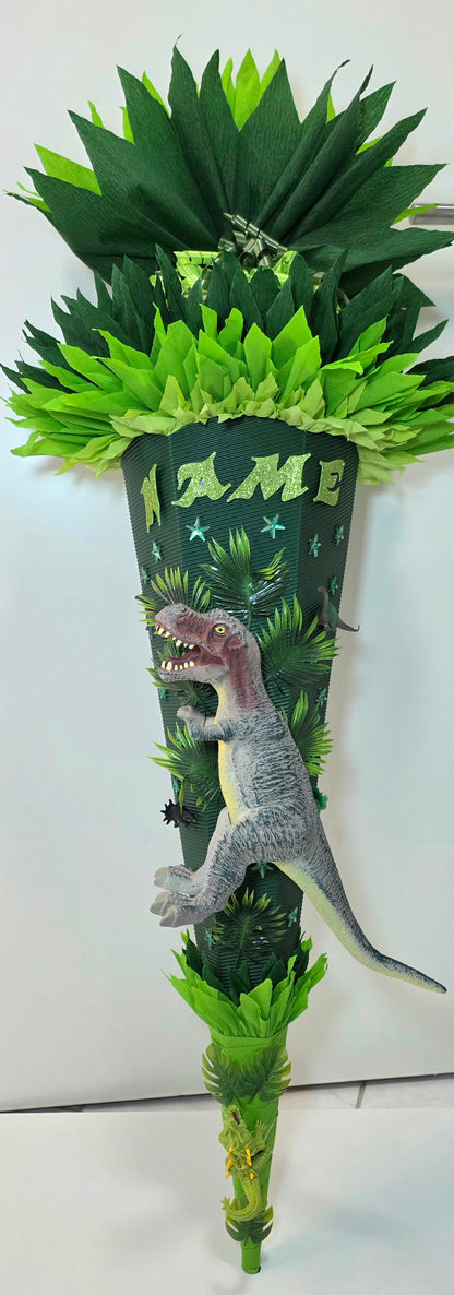 SCHULTÜTE ZUCKERTÜTE DINO Rex Jungs schwarz dunkelgrün hellgrün grün