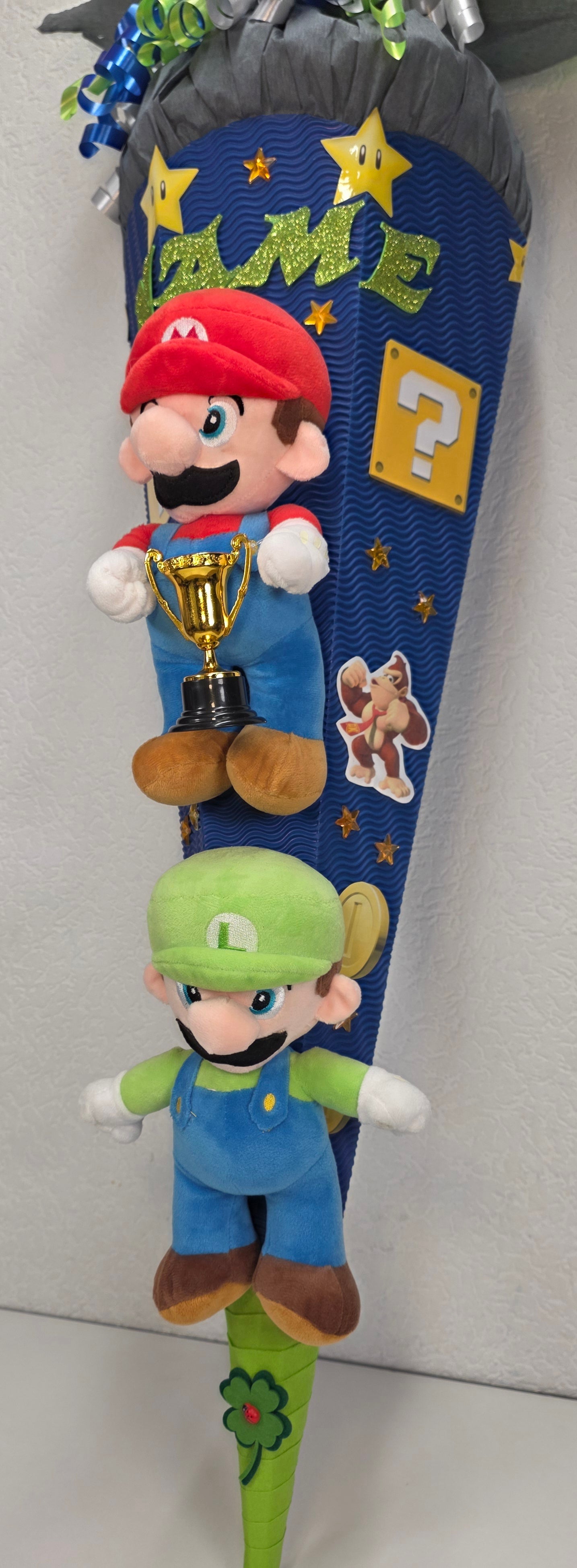 SCHULTÜTE ZUCKERTÜTE Super Mario Jungs dunkelblau grau hellgrün