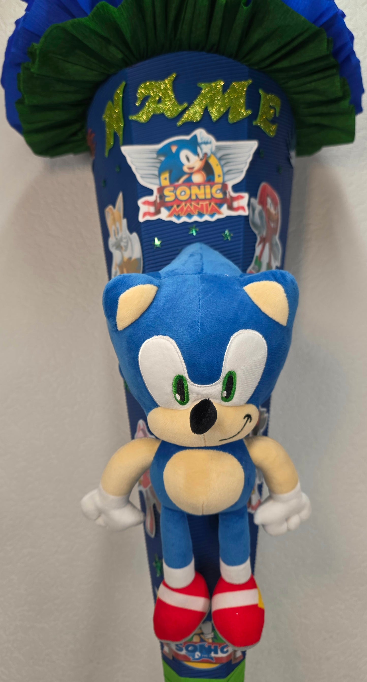 SCHULTÜTE ZUCKERTÜTE Sonic Jungs dunkelblau dunkelgrün leuchtgrün