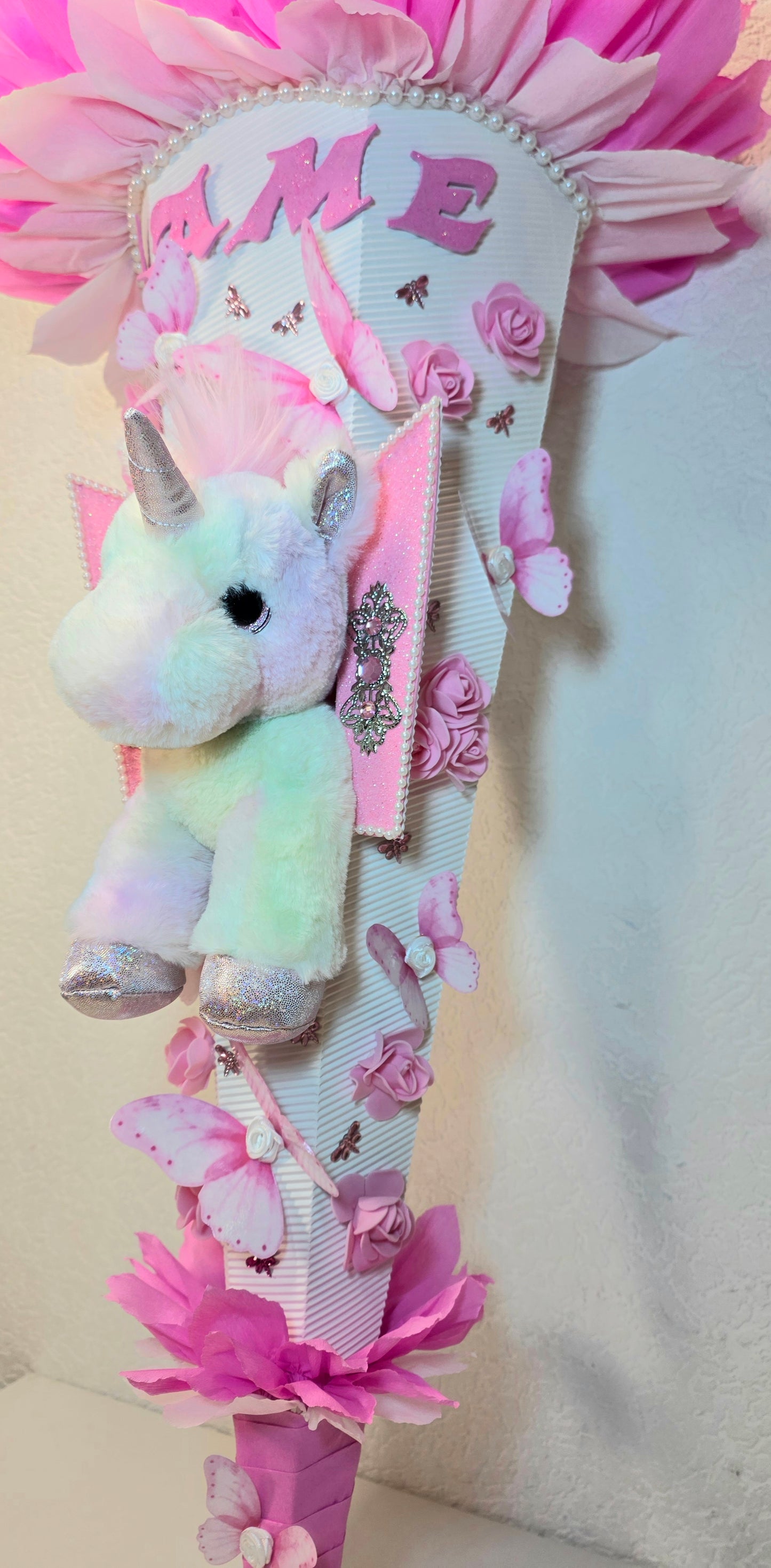 SCHULTÜTE ZUCKERTÜTE EINHORN für MÄDCHEN EINSCHULUNG in weiß rosa