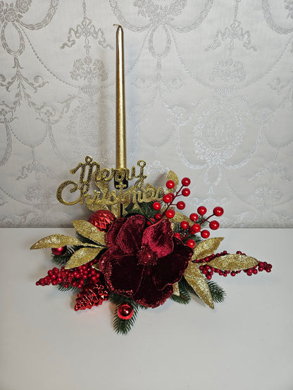 Weihnachtsgesteck + Kerze, Gesteck, Tischdekor, Tischgesteck, Winterdekor,Advent rot gold