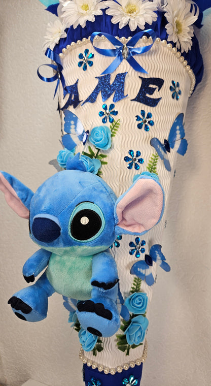 SCHULTÜTE ZUCKERTÜTE Stitch für MÄDCHEN EINSCHULUNG 2025 blau türkis weiß