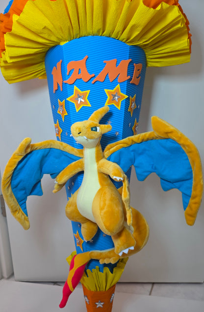 SCHULTÜTE ZUCKERTÜTE Drache Jungs blau gelb orange
