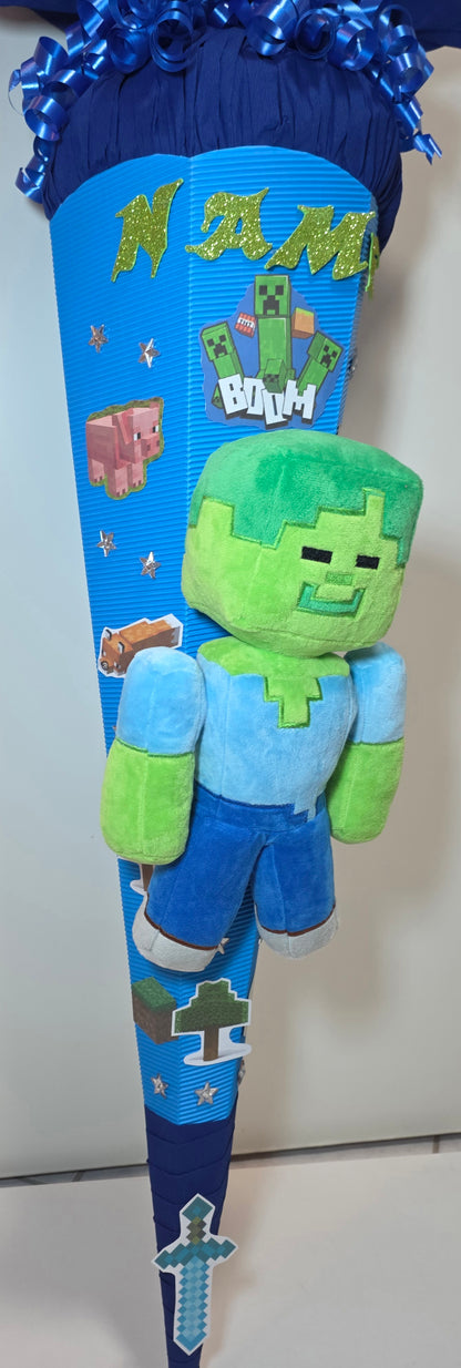 SCHULTÜTE ZUCKERTÜTE MINECRAFT für Jungs blau dunkelblau