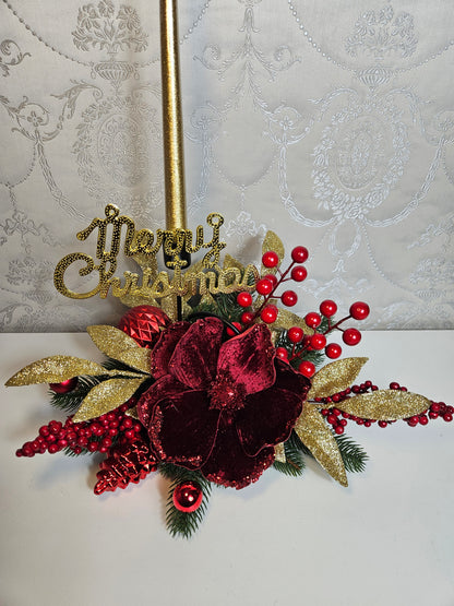 Weihnachtsgesteck + Kerze, Gesteck, Tischdekor, Tischgesteck, Winterdekor,Advent rot gold