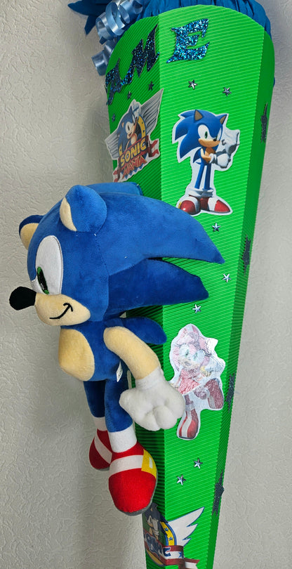 SCHULTÜTE ZUCKERTÜTE "SONIC" Rohling 85cm für Jungs blau hellblau leuchtgrün