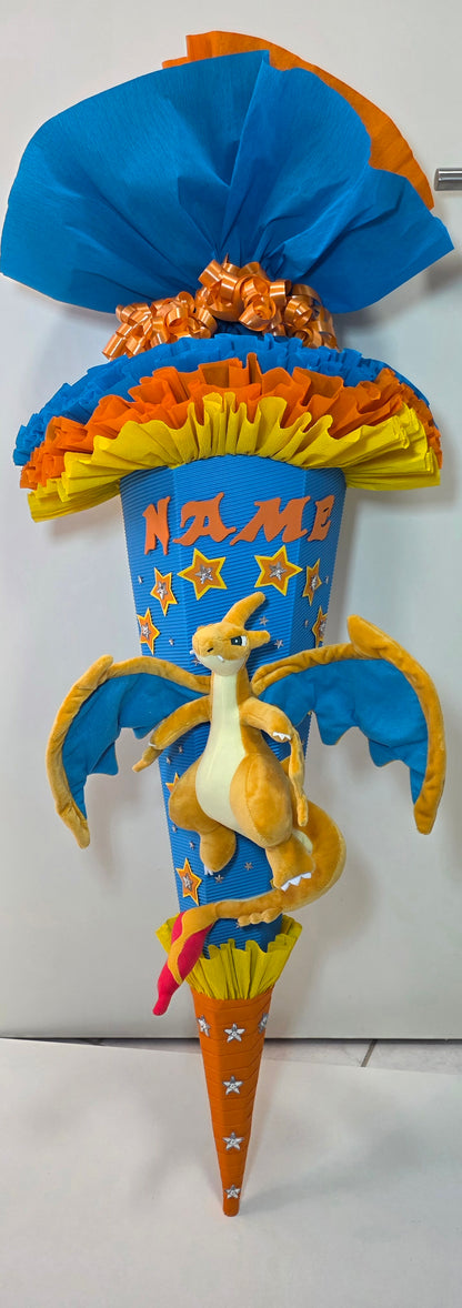 SCHULTÜTE ZUCKERTÜTE Drache Jungs blau gelb orange