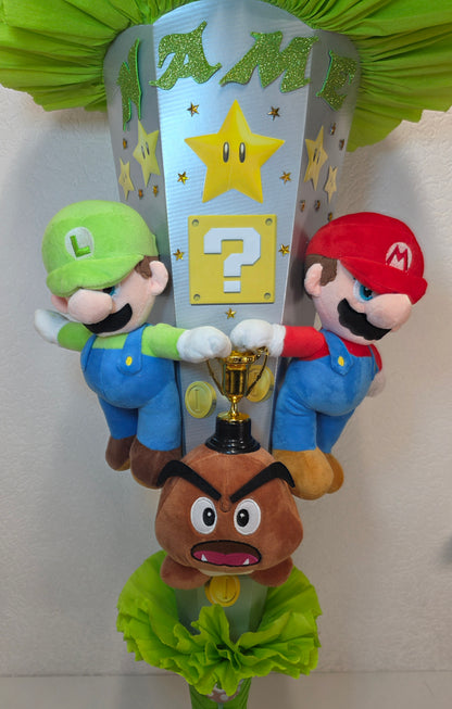 SCHULTÜTE ZUCKERTÜTE SUPER MARIO Jungs silber hellgrün grün