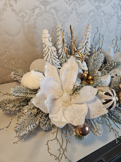 Weihnachtsgirlande + Adventsgesteck + eine Elchfigur, Kamingesteck, Chrismes, Rehe, Weihnachtsdeko Weihnachtsblumen Tischdekor, Tischgesteck, Winterdekor,Advent Weihnachtsdekoration Geschenkideen verschneite zweige weiß gold