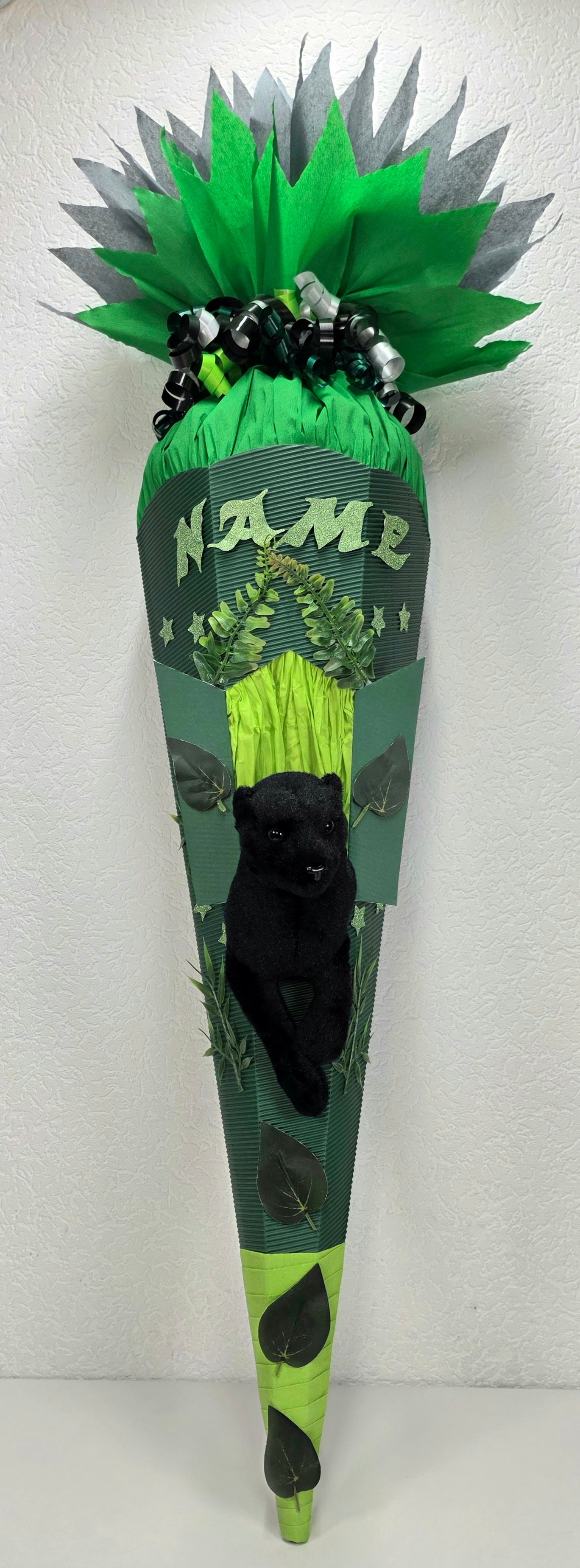 SCHULTÜTE ZUCKERTÜTE Panther Schwarze Katze Jungs dunkelgrün grau hellgrün