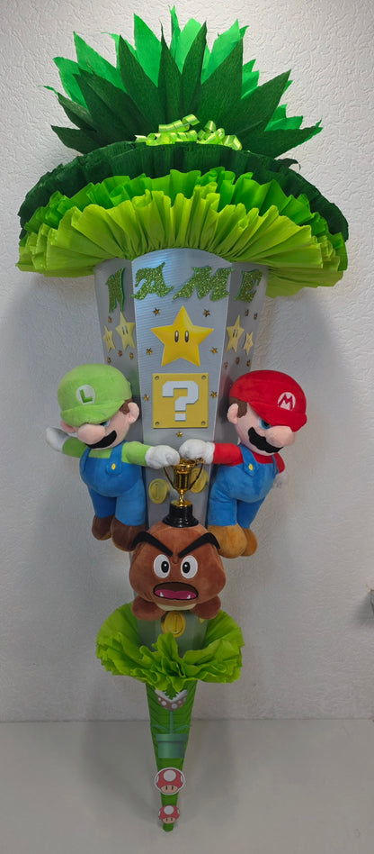 SCHULTÜTE ZUCKERTÜTE SUPER MARIO Jungs silber hellgrün grün