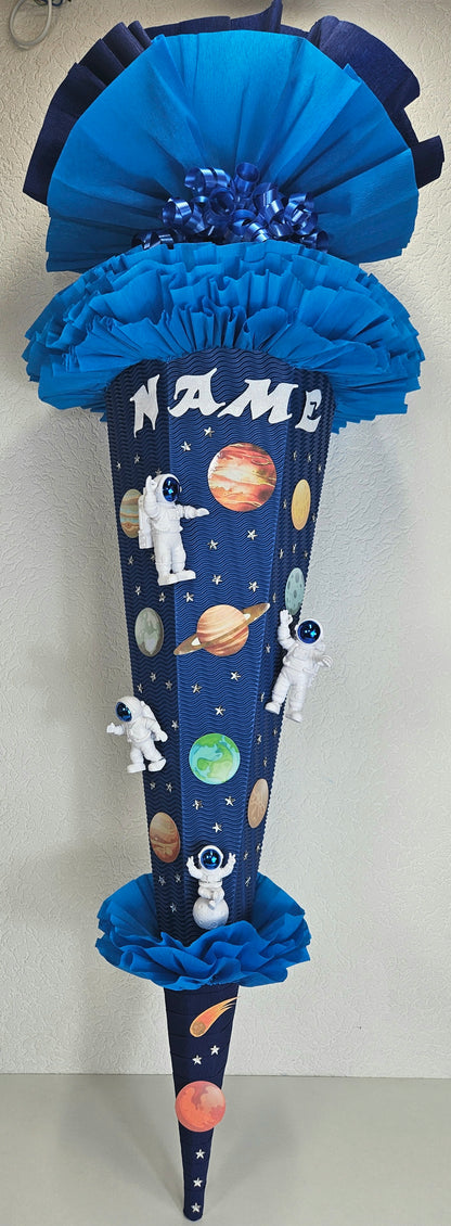 SCHULTÜTE ZUCKERTÜTE "WELTALL ASTRONAUTEN" für Jungs dunkelblau blau