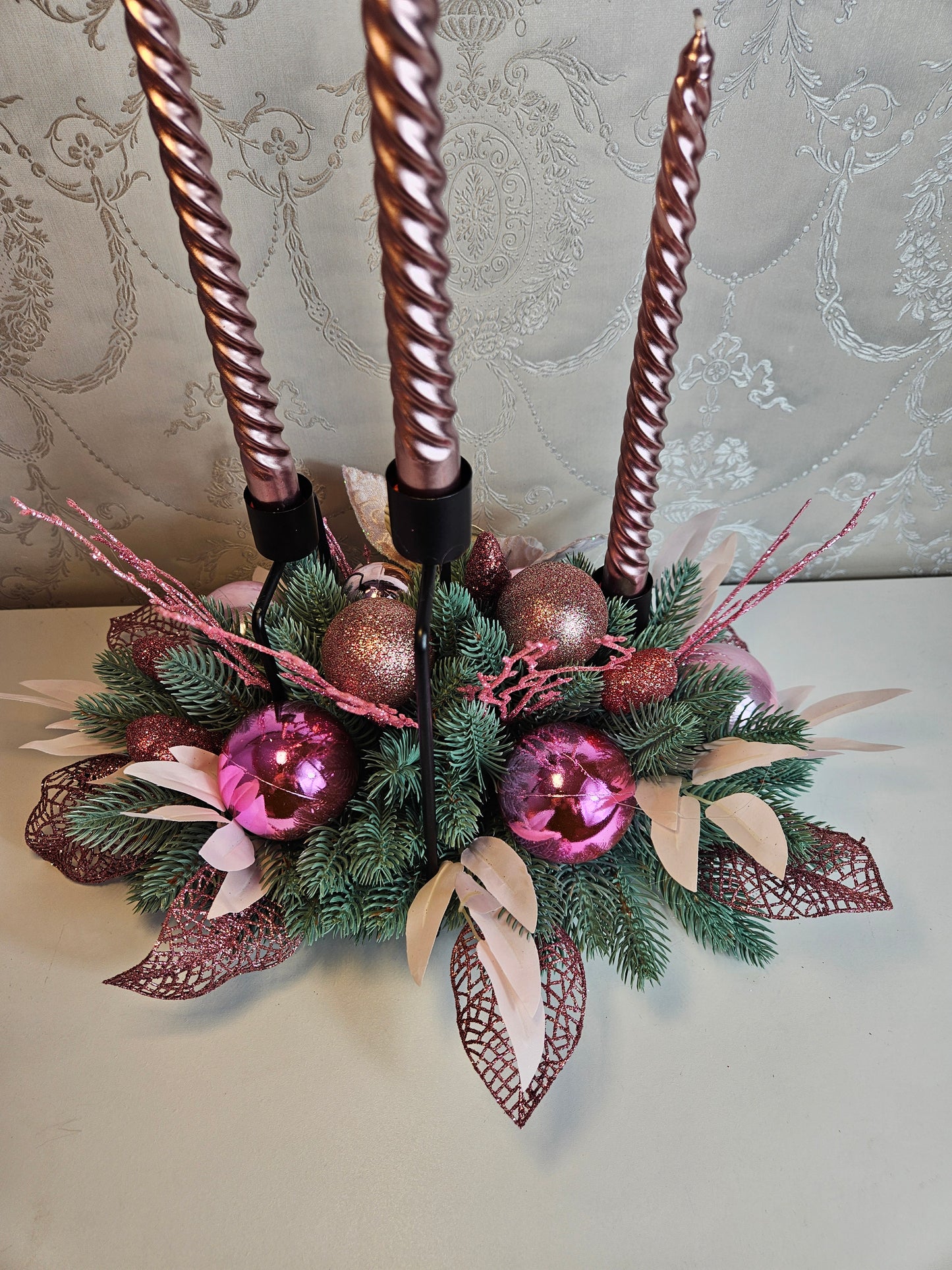 Weihnachtsdekor + Adventsgesteck Kamingesteck, Chrismes, Weihnachtsdeko Weihnachtsblumen Tischdekor, Tischgesteck, Winterdekor,Advent Weihnachtsdekoration Geschenkidee rosa grün