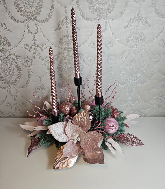 Weihnachtsdekor + Adventsgesteck Kamingesteck, Chrismes, Weihnachtsdeko Weihnachtsblumen Tischdekor, Tischgesteck, Winterdekor,Advent Weihnachtsdekoration Geschenkidee rosa grün