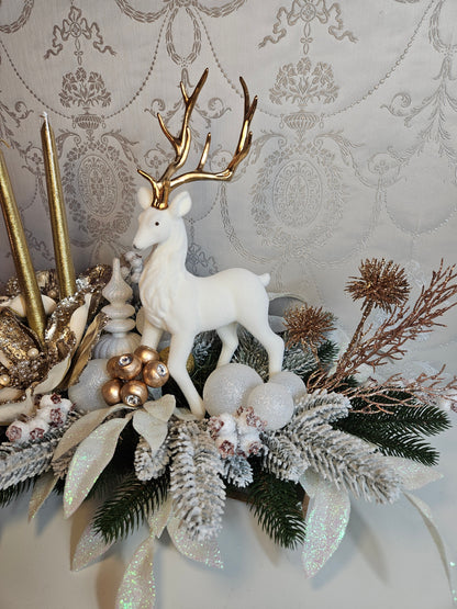 Weihnachtsgesteck + Adventsgesteck, Elch, Weihnachtsdeko Weihnachtsblumen Tischdekor, Tischgesteck, Winterdekor,Advent grün gold weiß