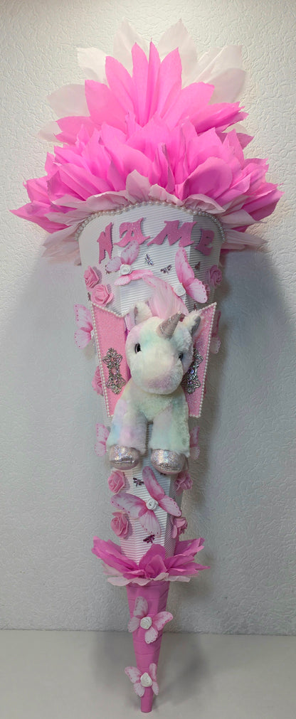 SCHULTÜTE ZUCKERTÜTE EINHORN für MÄDCHEN EINSCHULUNG in weiß rosa