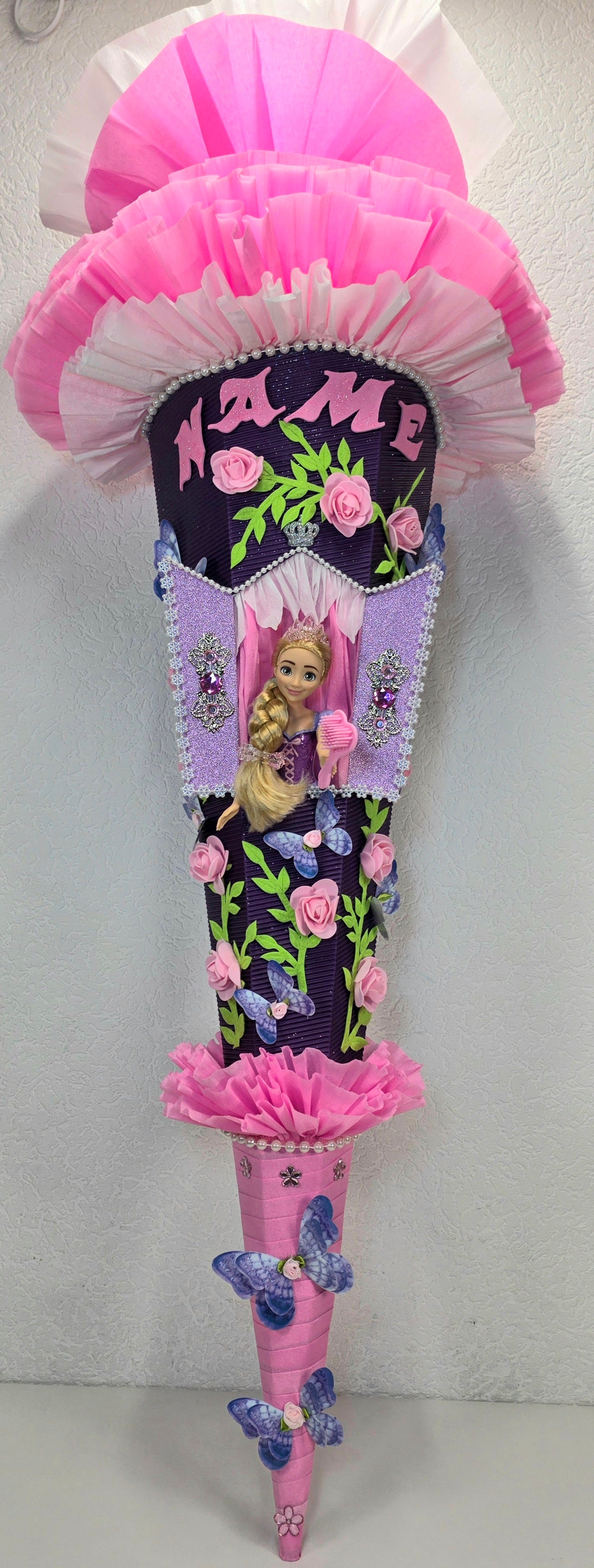 SCHULTÜTE ZUCKERTÜTE RAPUNZEL für MÄDCHEN EINSCHULUNG in lila weiß rosa