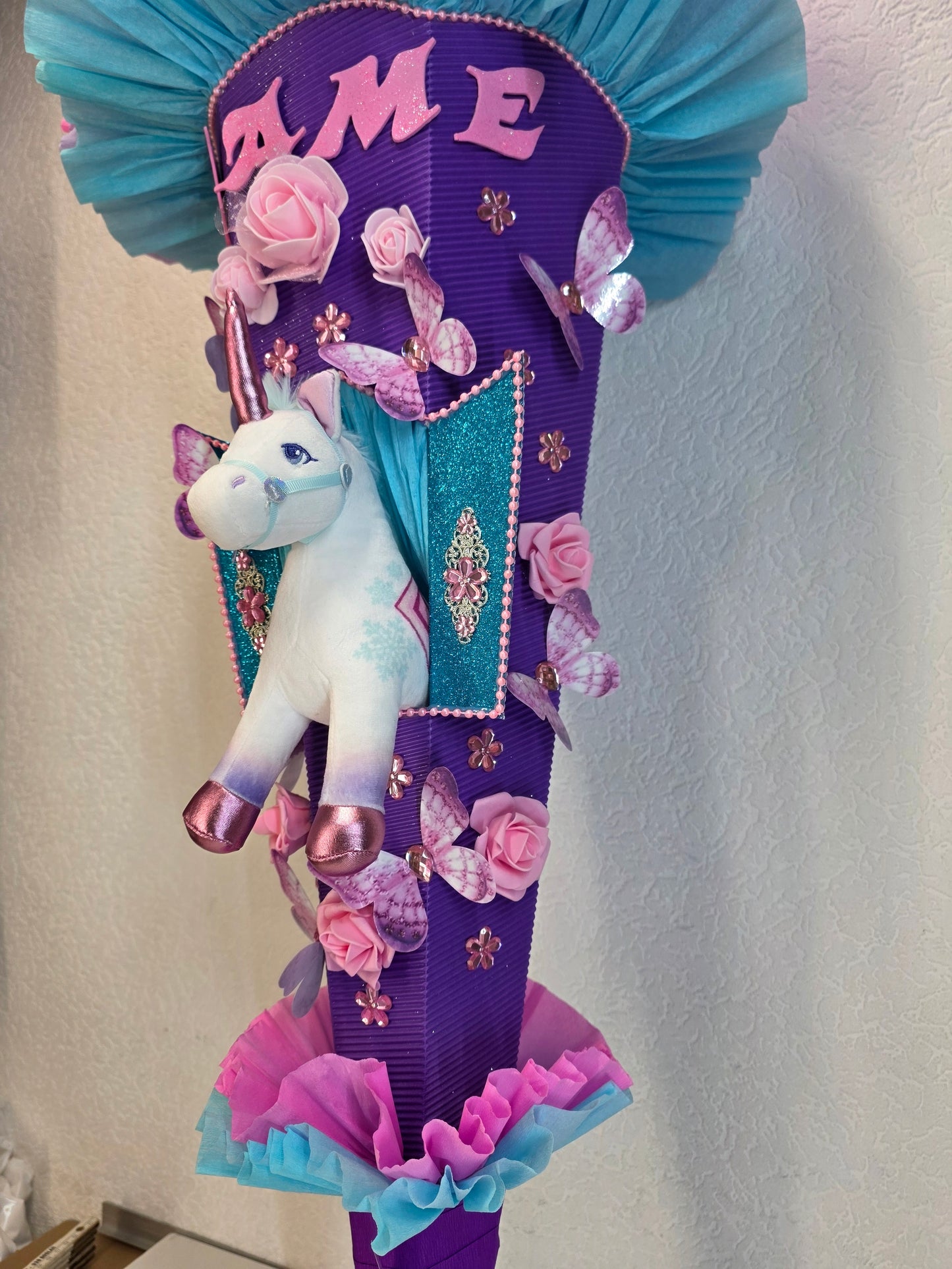 SCHULTÜTE ZUCKERTÜTE EINHORN für MÄDCHEN EINSCHULUNG in lila türkis rosa violett