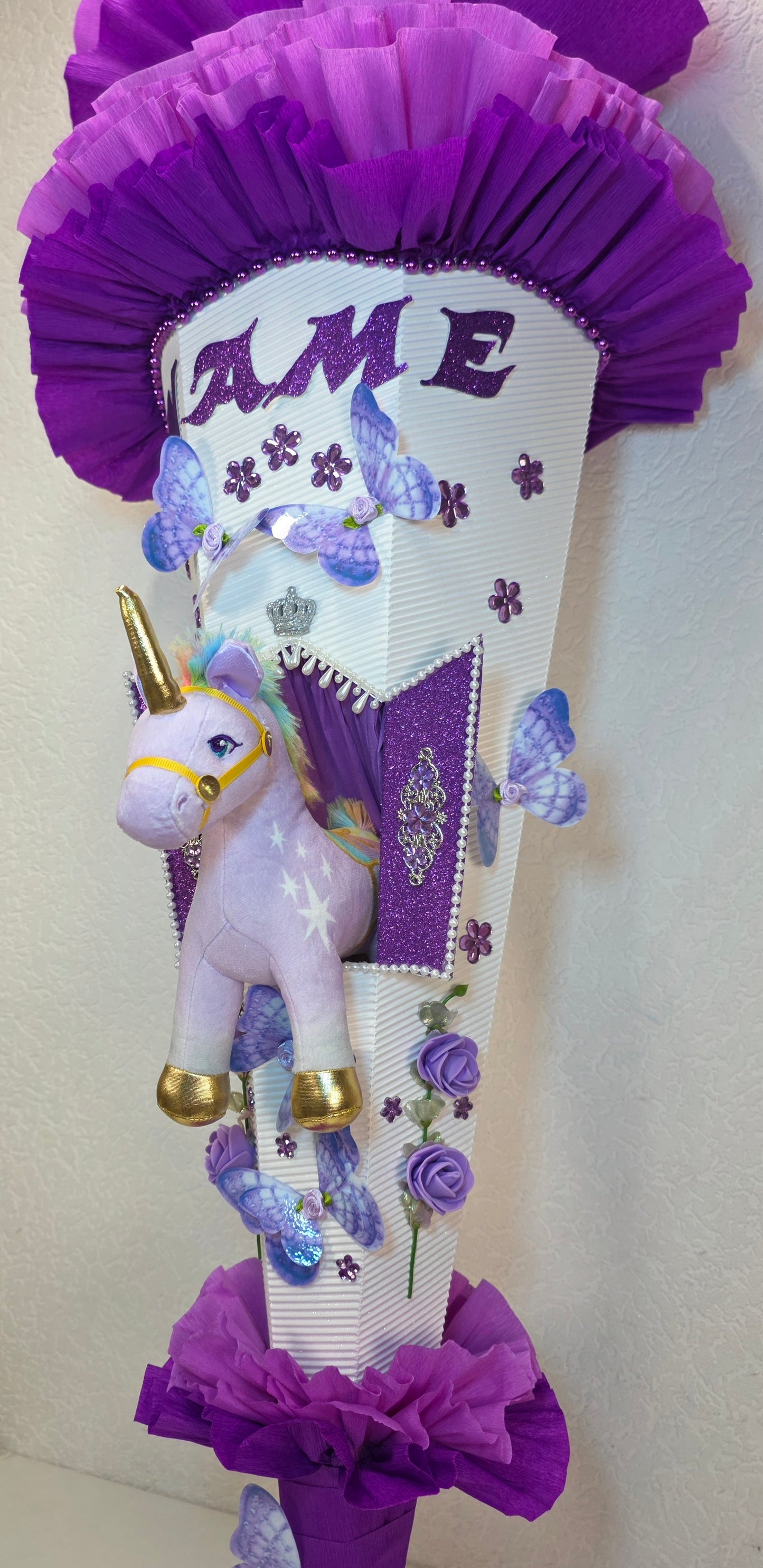 SCHULTÜTE ZUCKERTÜTE EINHORN für MÄDCHEN EINSCHULUNG in lila weiß