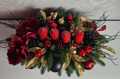 Weihnachtsgirlande + Adventsgesteck + 4 Kerzen, Kamingesteck, Chrismes, Rehe, Weihnachtsdeko Weihnachtsblumen Tischdekor, Tischgesteck, Winterdekor,Advent Weihnachtsdekoration Geschenkideen grün schwarz rot gold