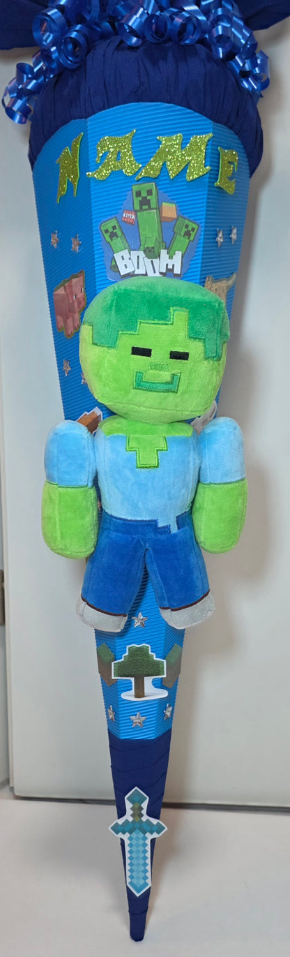 SCHULTÜTE ZUCKERTÜTE MINECRAFT für Jungs blau dunkelblau