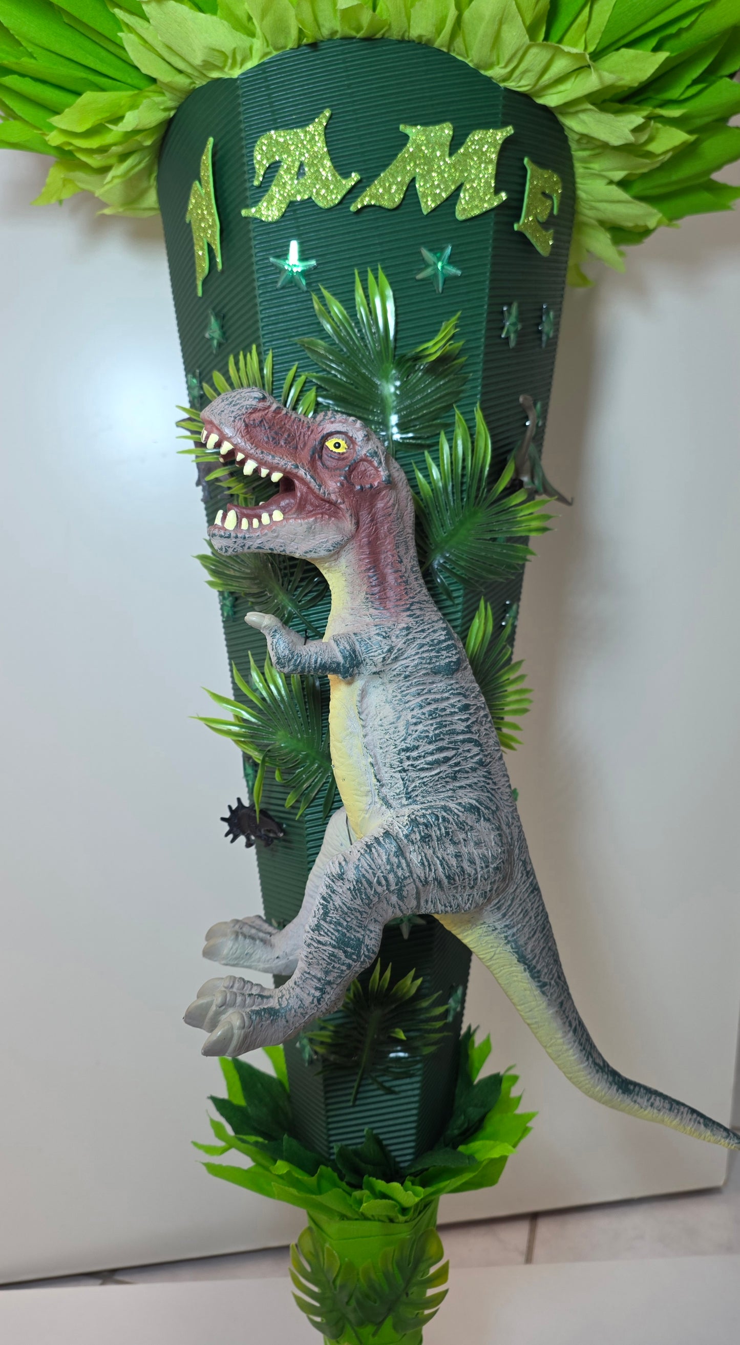 SCHULTÜTE ZUCKERTÜTE DINO Rex Jungs schwarz dunkelgrün hellgrün grün