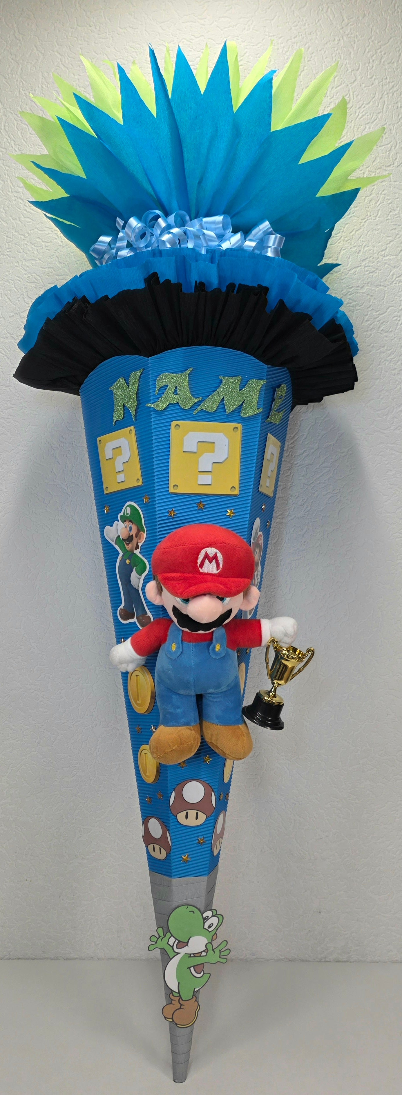 SCHULTÜTE ZUCKERTÜTE SUPER MARIO Jungs blau schwarz hellgrün