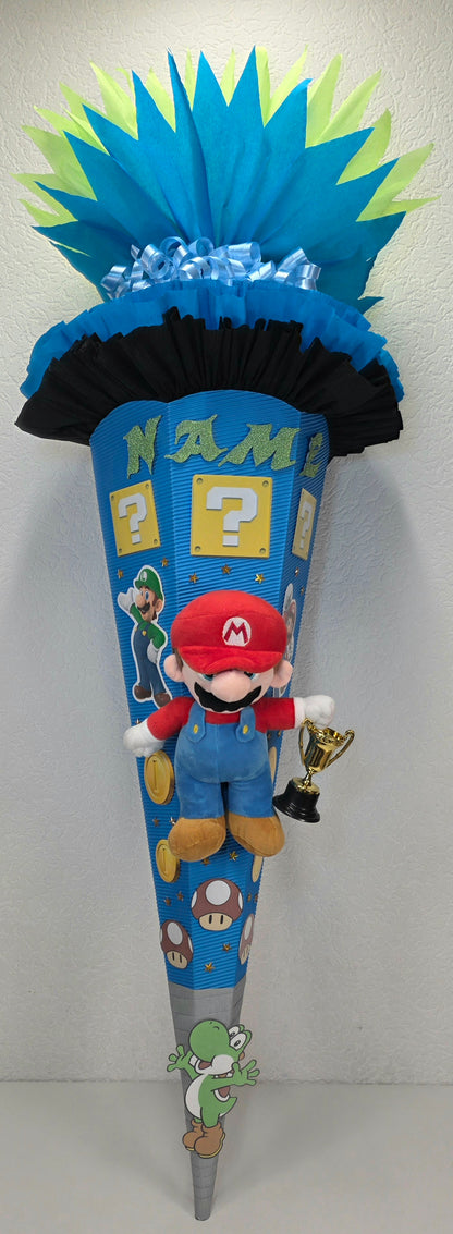 SCHULTÜTE ZUCKERTÜTE SUPER MARIO Jungs blau schwarz hellgrün